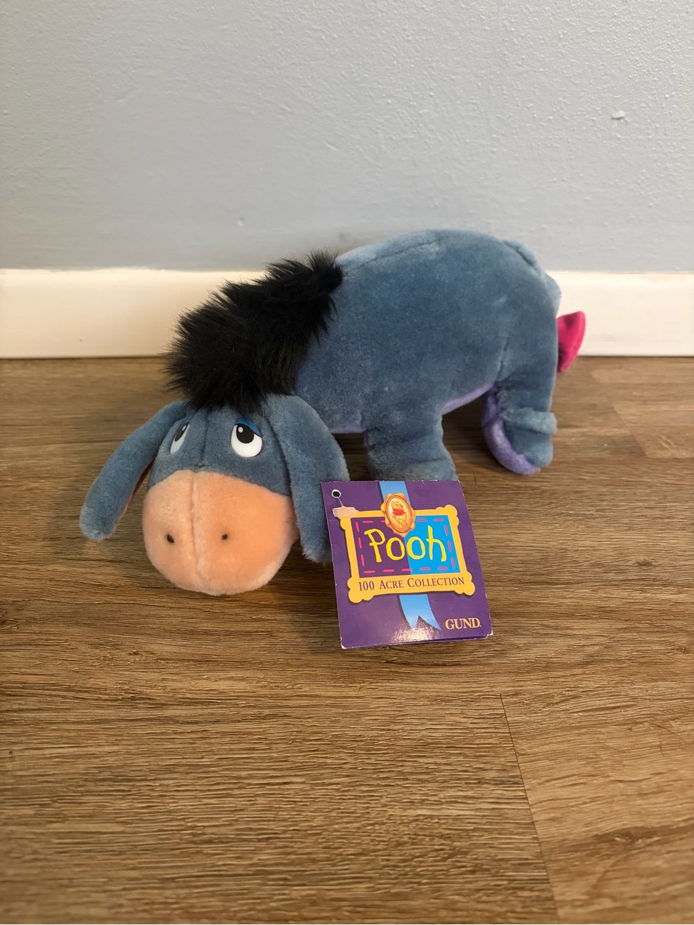 GUND Eeyore Plush - Blue with Pink Tail Detail